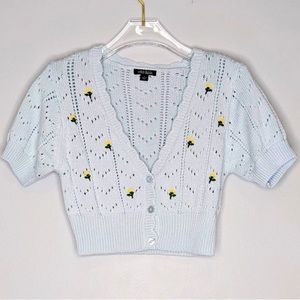 Wild Fable Pastel Blue Short Sleeve Floral Embroidered Cardigan Size XL
